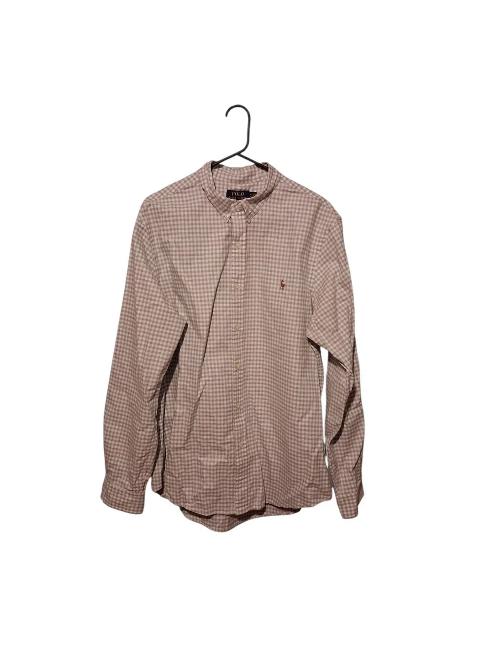 Polo Ralph Lauren Shirt Mens XL Grey Gingham Slim Fit Button Oxford Flesh Pony